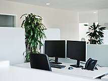 Arbeitsplatz mit zwei Bildschirmen